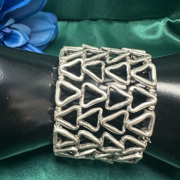 Wide Silver Plated Geometric Triangle Boho Cuff Bracelet | Handmade NWT - Picture 3 of 14